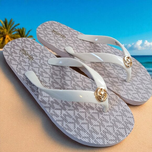 Michael Kors Shoes - Michael Kors Women’s Cream and Gold Flip Flops Size 6M NWOT